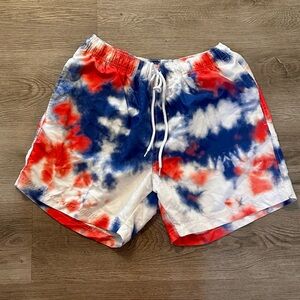 Red and Blue Tie-Dye Swim Trunks